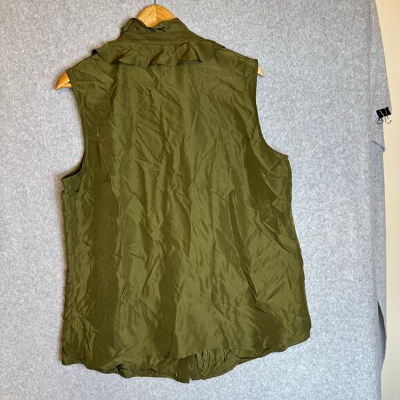 Talbots 100% Silk Blouse Womens Size 14W Ruffle Green Button Down Sleeveless Top - Picture 8 of 9